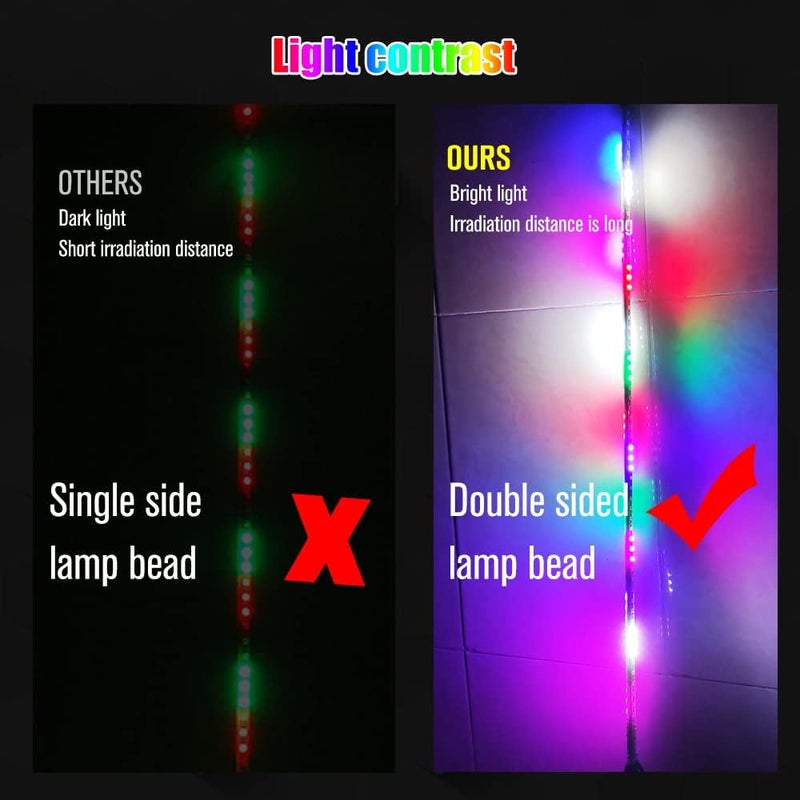 YEORO 2pcs RGB Double LED Strips 270 Auto Strobe LED Antenna Lights Waterproof for UTV, ATV (3.4 FT) - Image 3